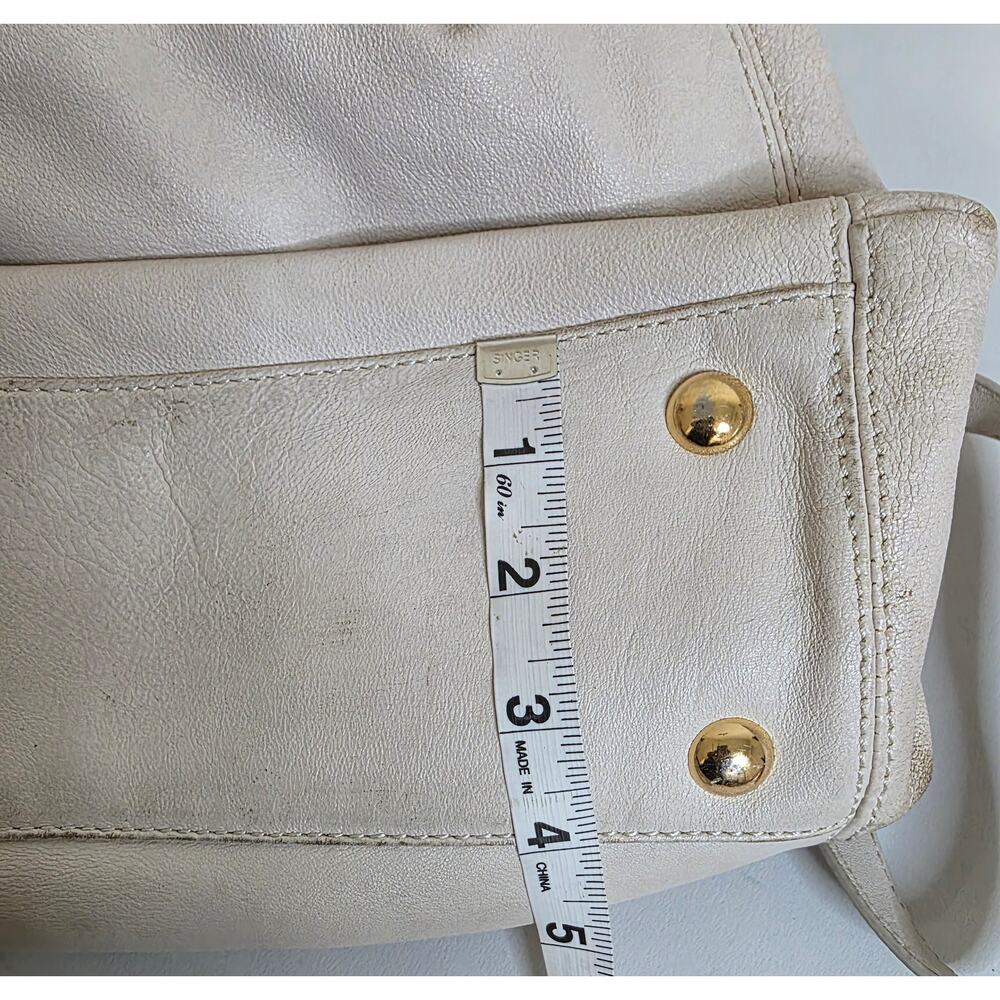 Michael Kors Jet Set Hobo Cream Leather Drawstring Chain Slouchy Shoulder Bag - Picture 7 of 12